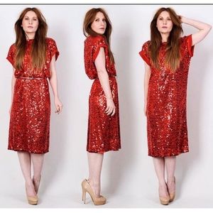**SOLD ON ETSY**Vtg 80s Red Seq Short Trophy Dress